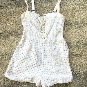 White textured short romper